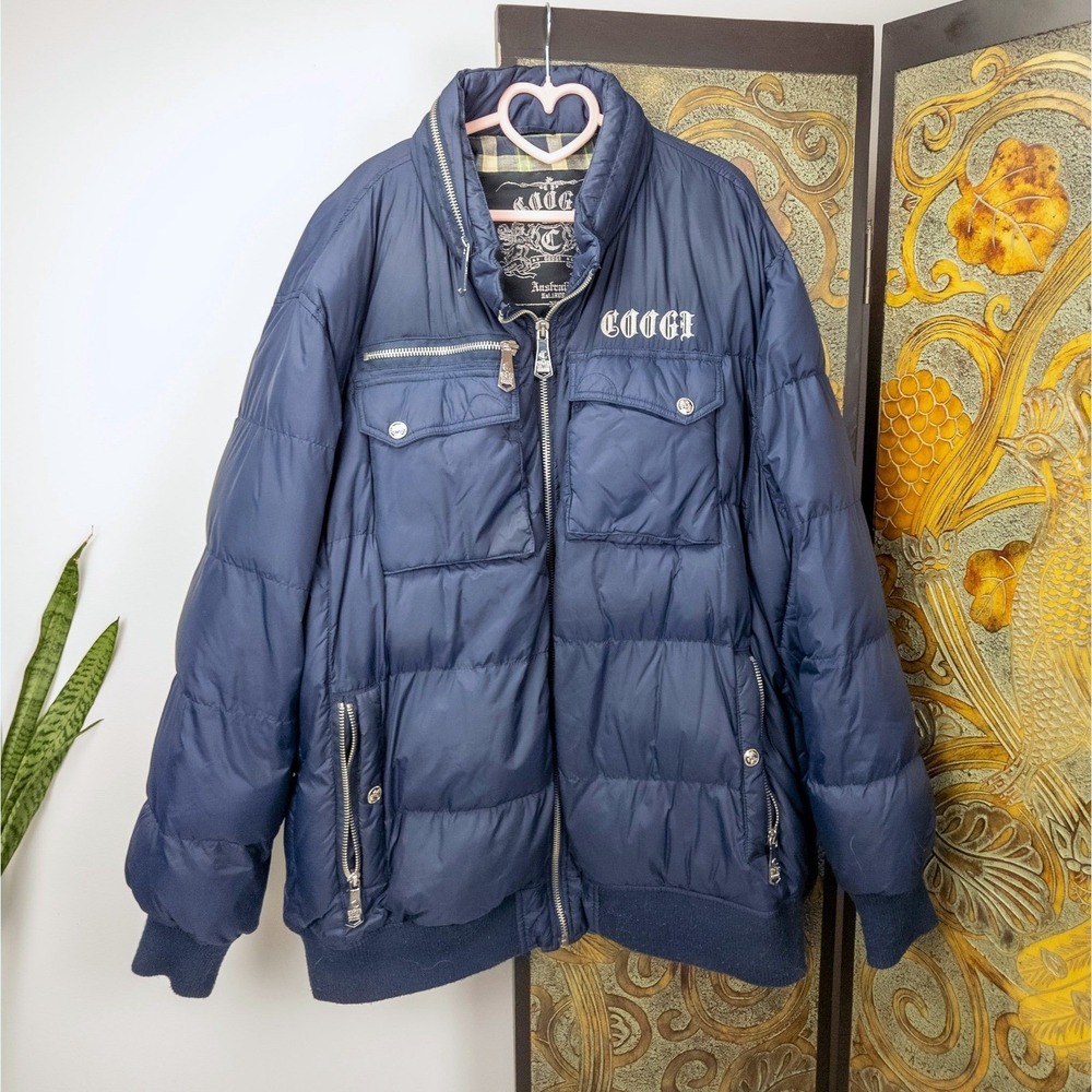 Mens Puffer Jacket - Quilted‎ Nylon - Embroidered Coogi Logo - Y2K Streetwear 5X